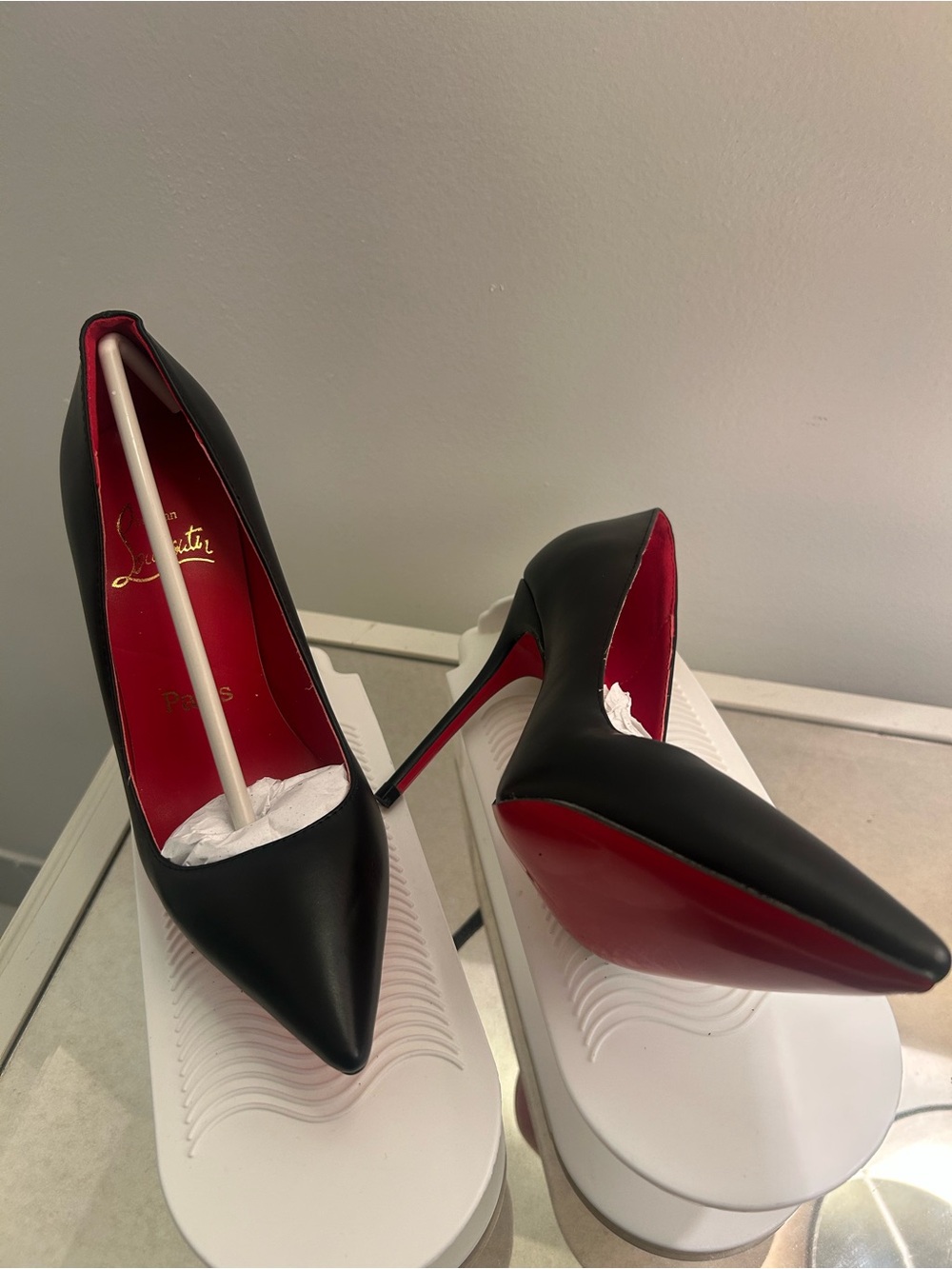 Christian Louboutin Black Leather Pointed-Toe Stiletto with Red Sole
